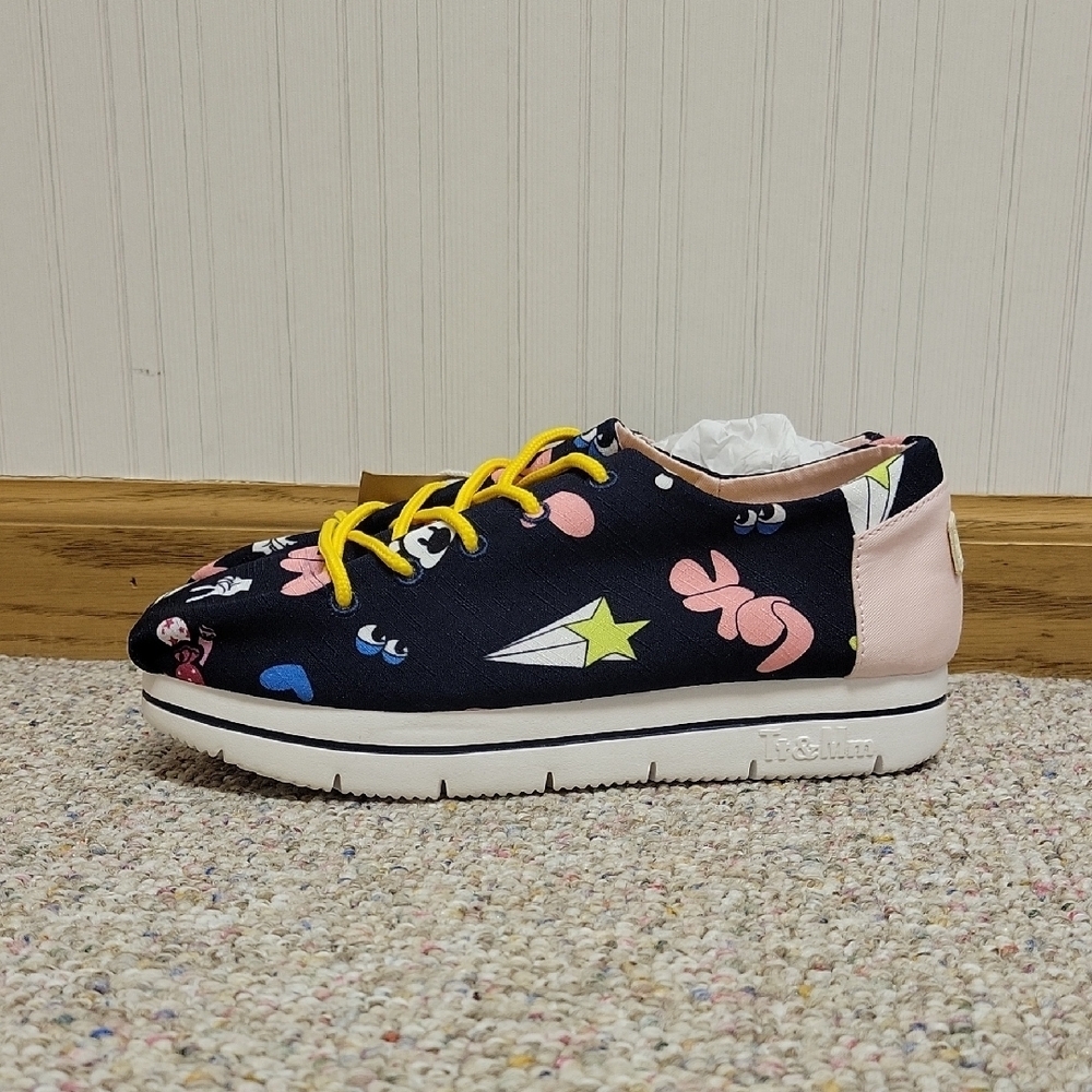 TT & MM Fabric Print Sneakers with Yellow Laces, Sz 38, US 7.5 Women's Italy New